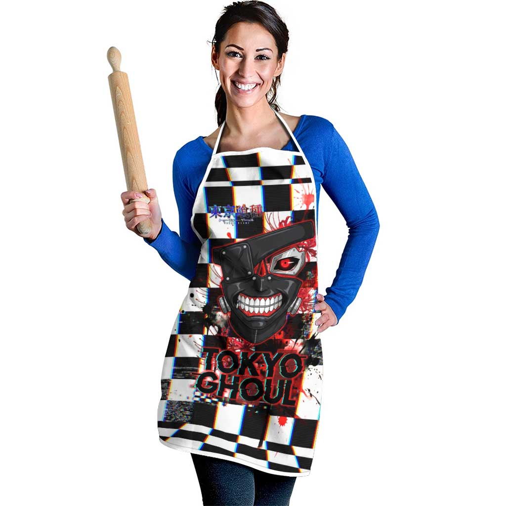 Tokyo Ghoul Kaneki Ken Apron Glitchcore Anime Style with Dark Checker Pattern