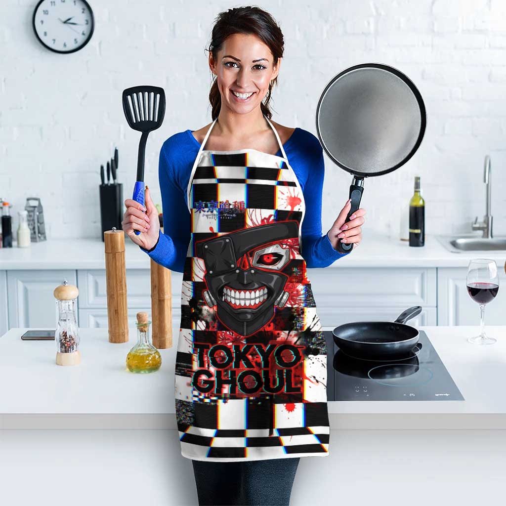 Tokyo Ghoul Kaneki Ken Apron Glitchcore Anime Style with Dark Checker Pattern