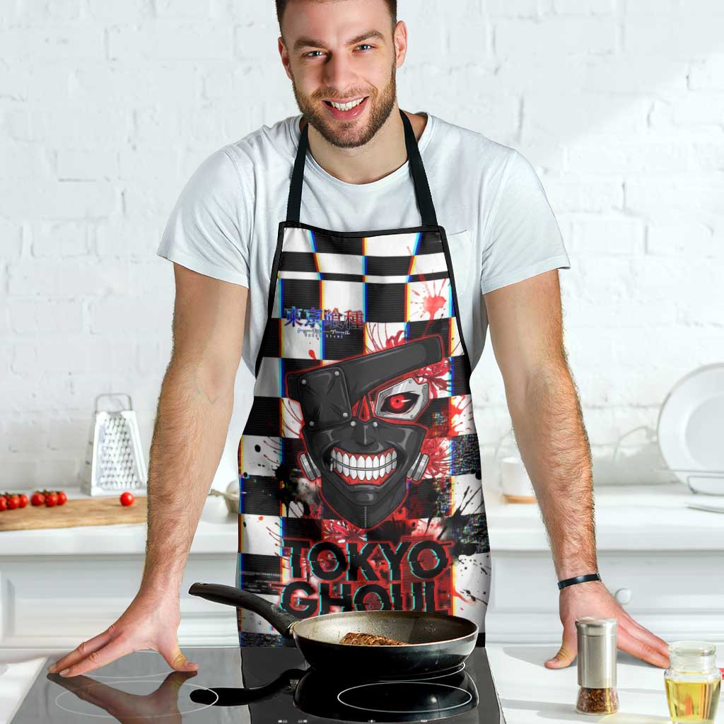 Tokyo Ghoul Kaneki Ken Apron Glitchcore Anime Style with Dark Checker Pattern