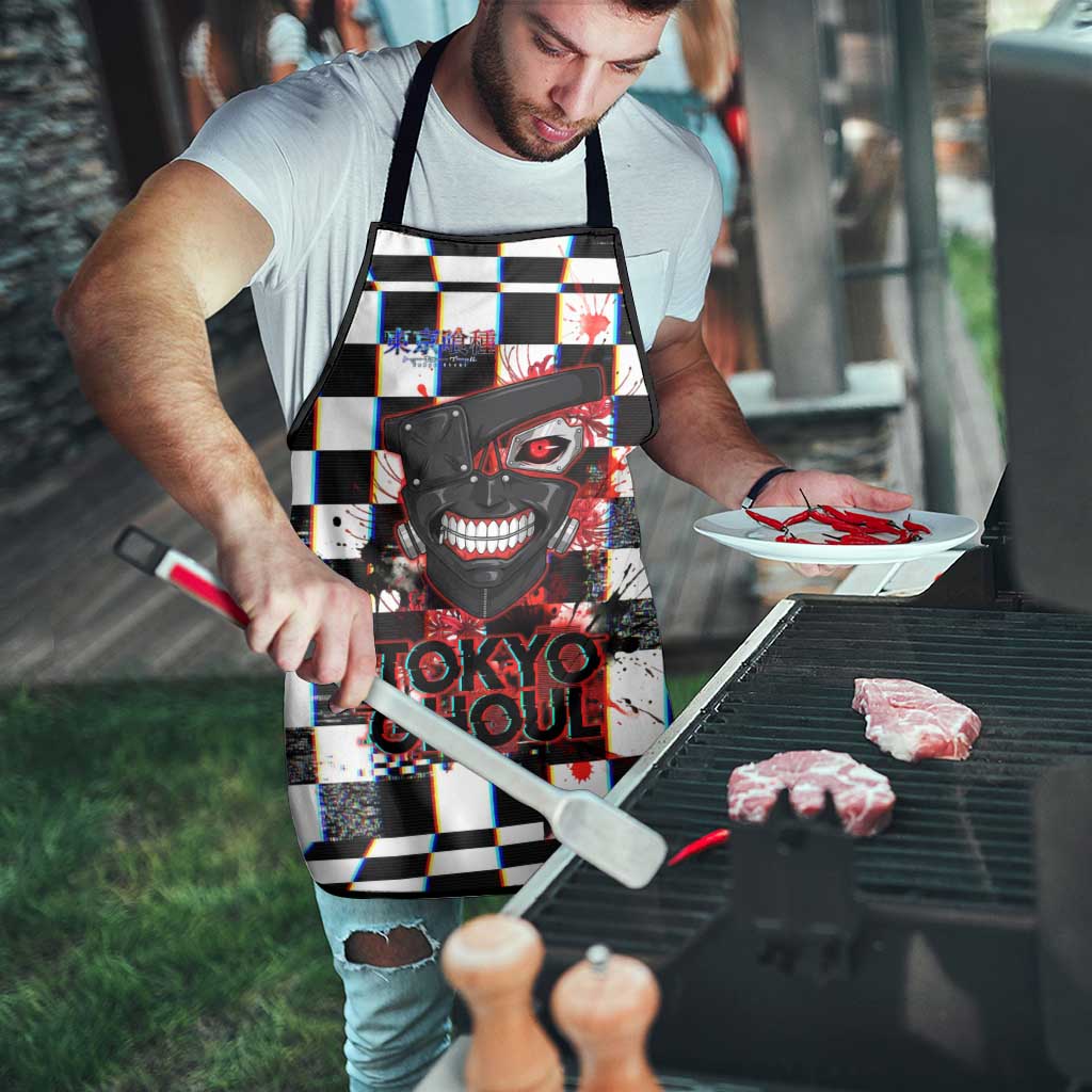 Tokyo Ghoul Kaneki Ken Apron Glitchcore Anime Style with Dark Checker Pattern