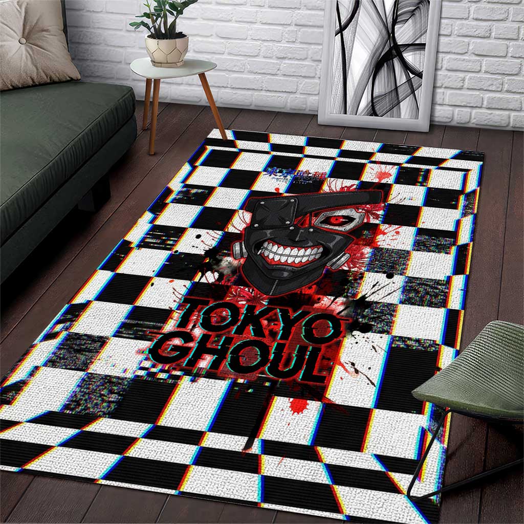Tokyo Ghoul Kaneki Ken Area Rug Glitchcore Anime Style with Dark Checker Pattern