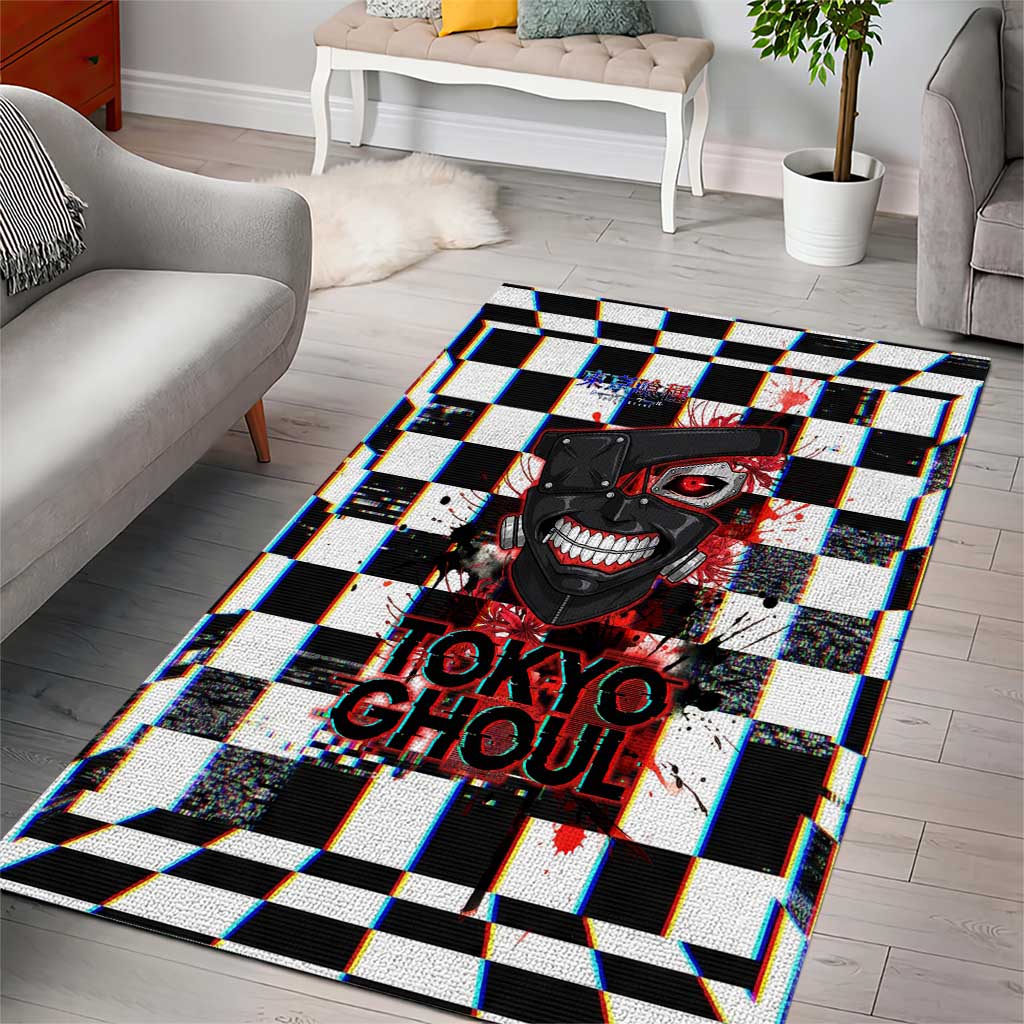 Tokyo Ghoul Kaneki Ken Area Rug Glitchcore Anime Style with Dark Checker Pattern
