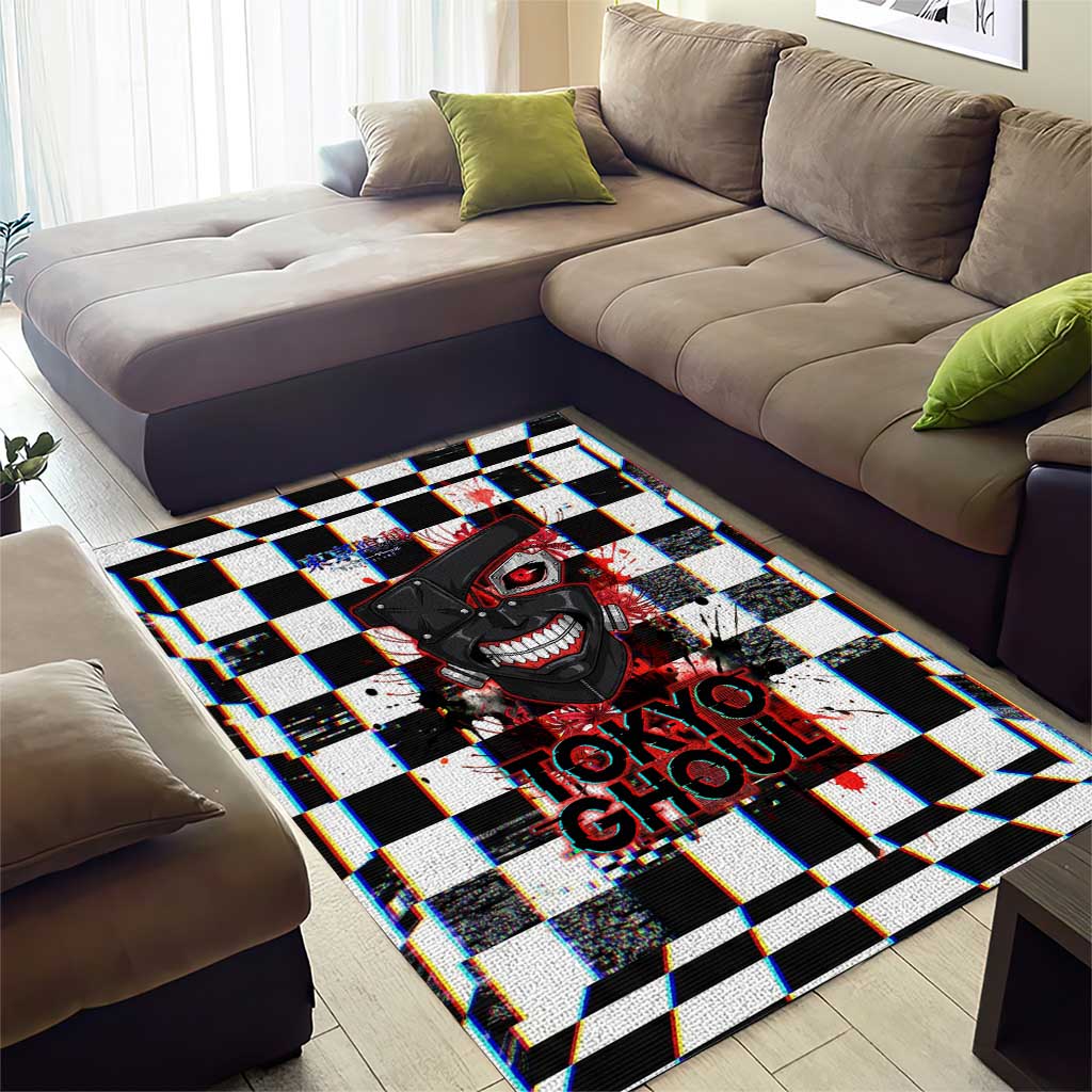 Tokyo Ghoul Kaneki Ken Area Rug Glitchcore Anime Style with Dark Checker Pattern