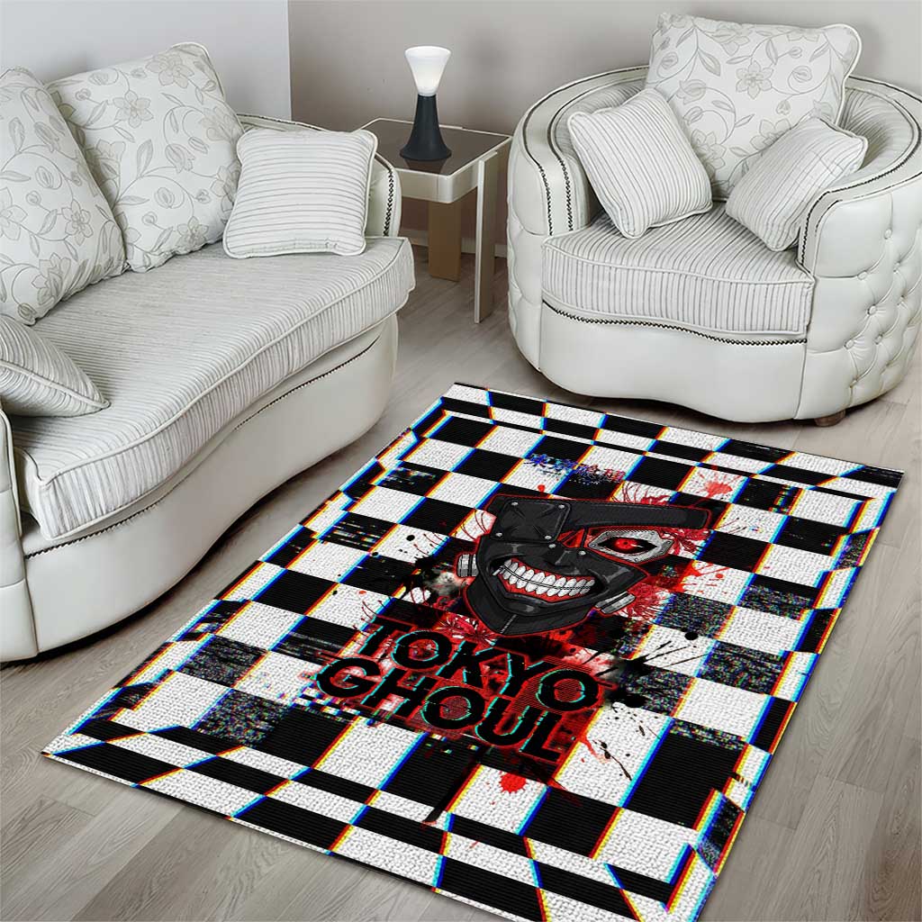 Tokyo Ghoul Kaneki Ken Area Rug Glitchcore Anime Style with Dark Checker Pattern