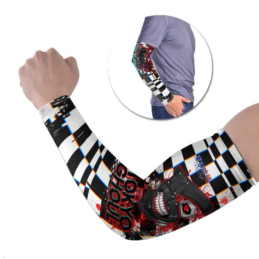 Tokyo Ghoul Kaneki Ken Arm Sleeves Glitchcore Anime Style with Dark Checker Pattern
