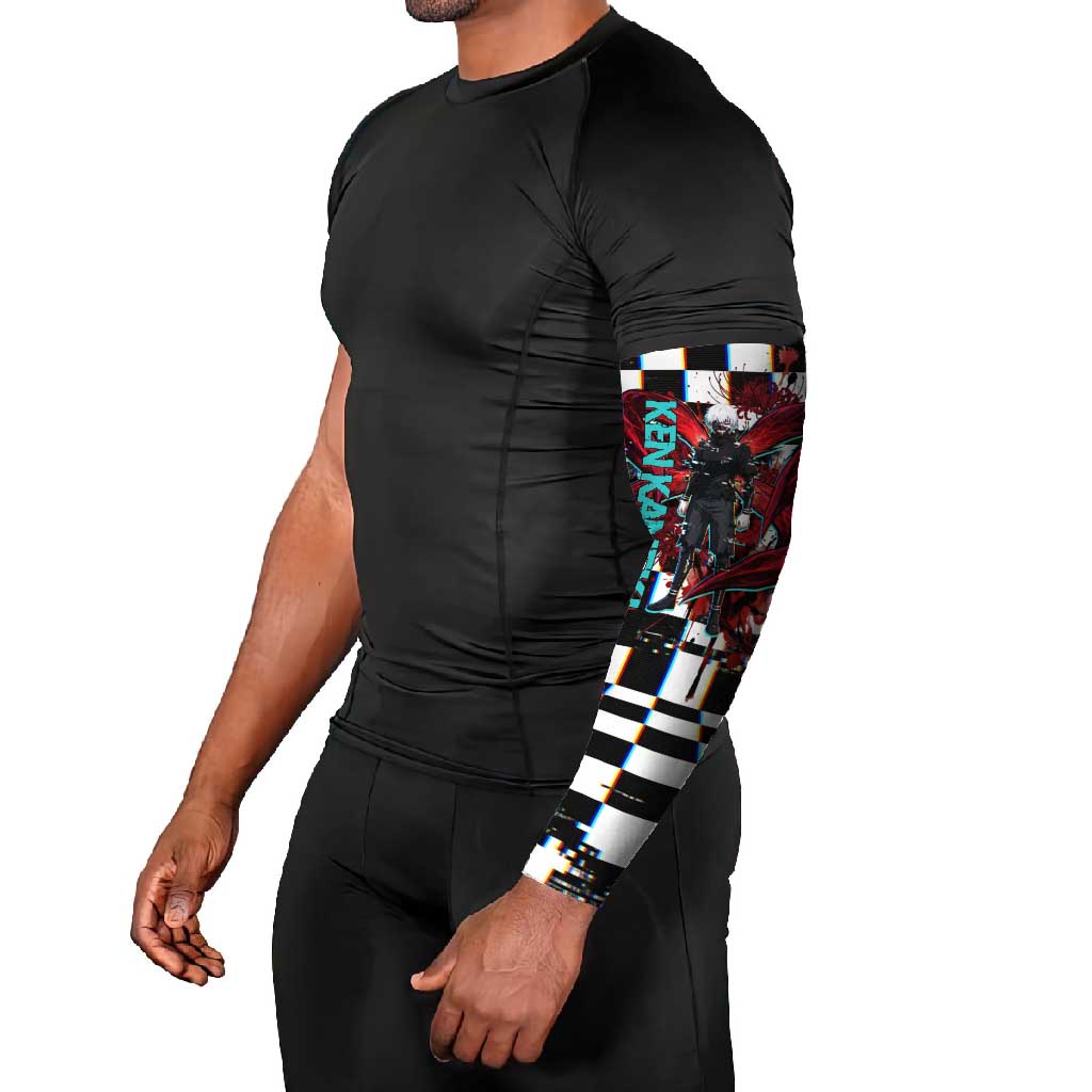 Tokyo Ghoul Kaneki Ken Arm Sleeves Glitchcore Anime Style with Dark Checker Pattern
