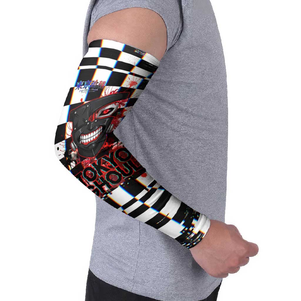 Tokyo Ghoul Kaneki Ken Arm Sleeves Glitchcore Anime Style with Dark Checker Pattern