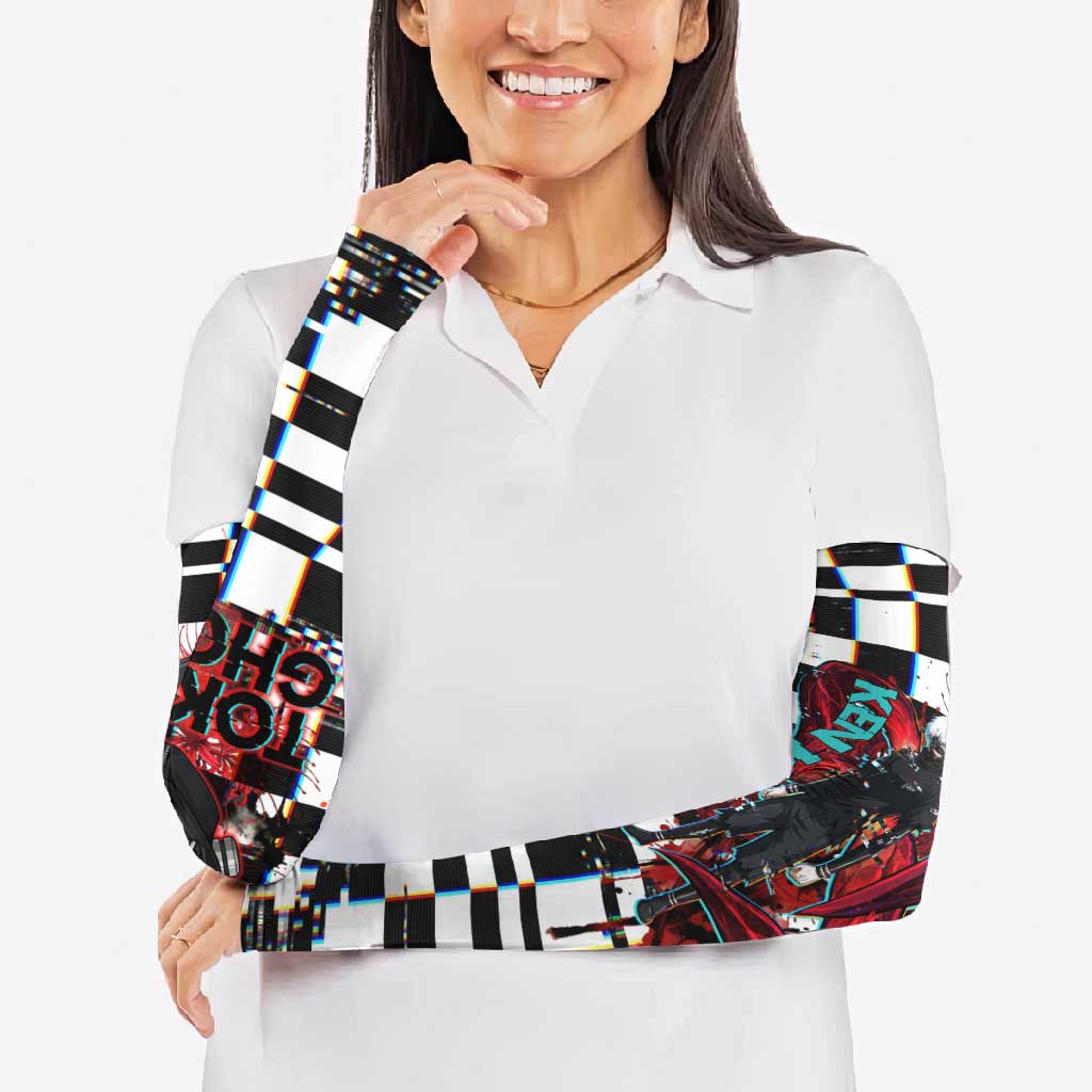 Tokyo Ghoul Kaneki Ken Arm Sleeves Glitchcore Anime Style with Dark Checker Pattern