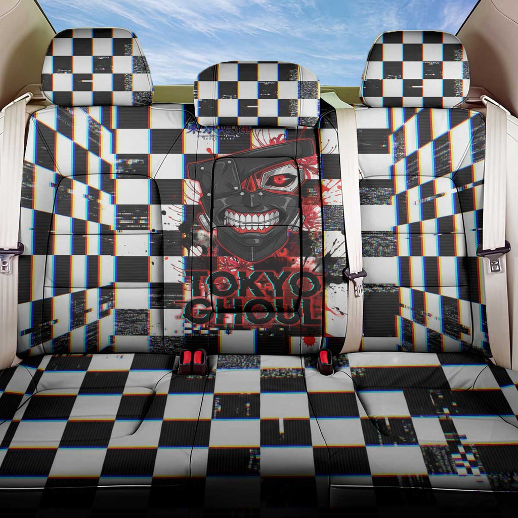 Tokyo Ghoul Kaneki Ken Back Car Seat Cover Glitchcore Anime Style with Dark Checker Pattern