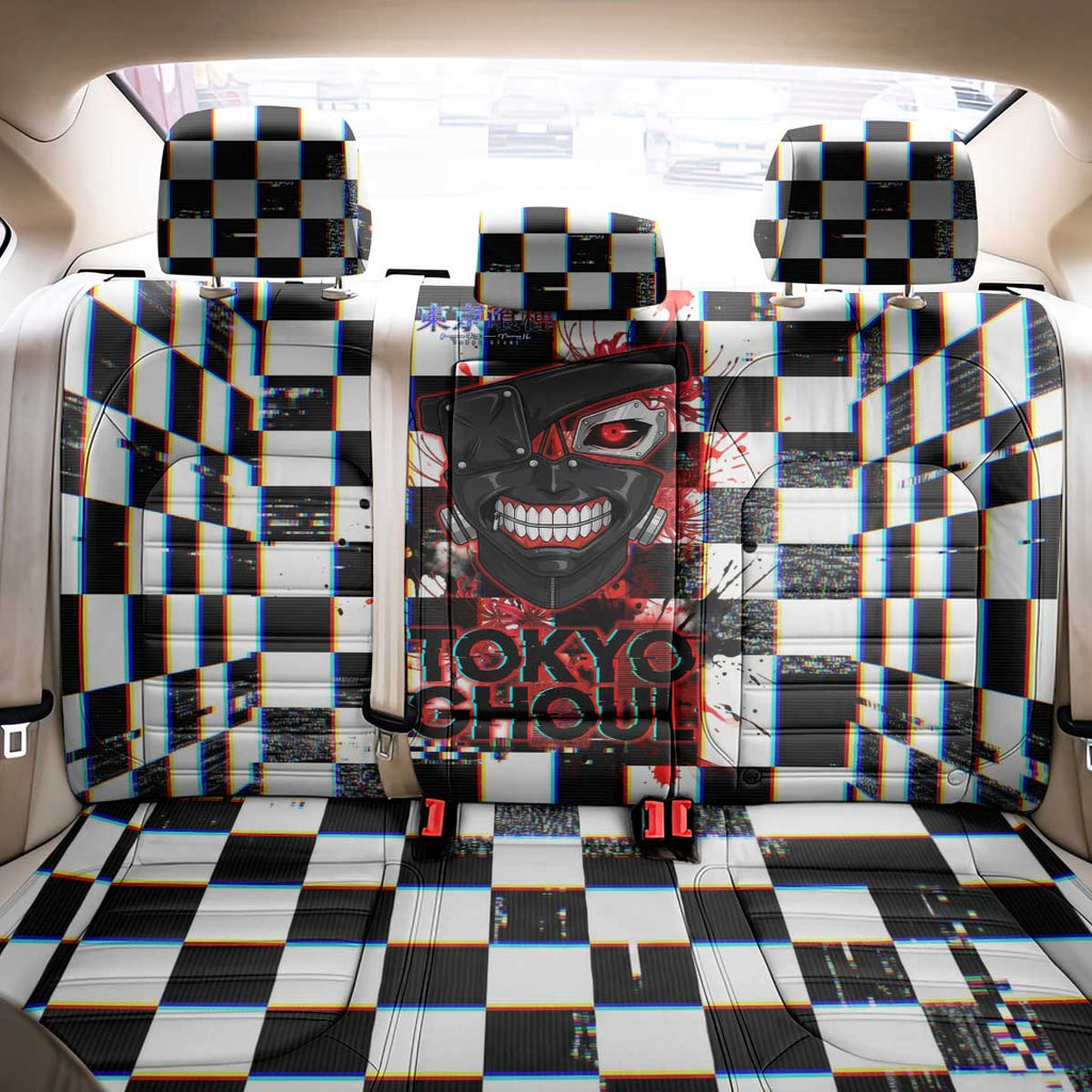 Tokyo Ghoul Kaneki Ken Back Car Seat Cover Glitchcore Anime Style with Dark Checker Pattern
