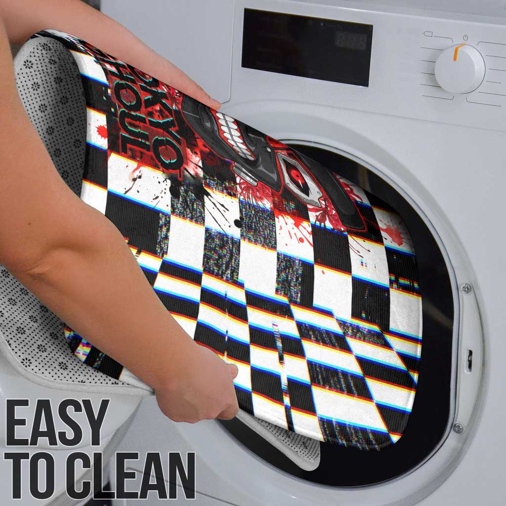 Tokyo Ghoul Kaneki Ken Bathroom Set Glitchcore Anime Style with Dark Checker Pattern