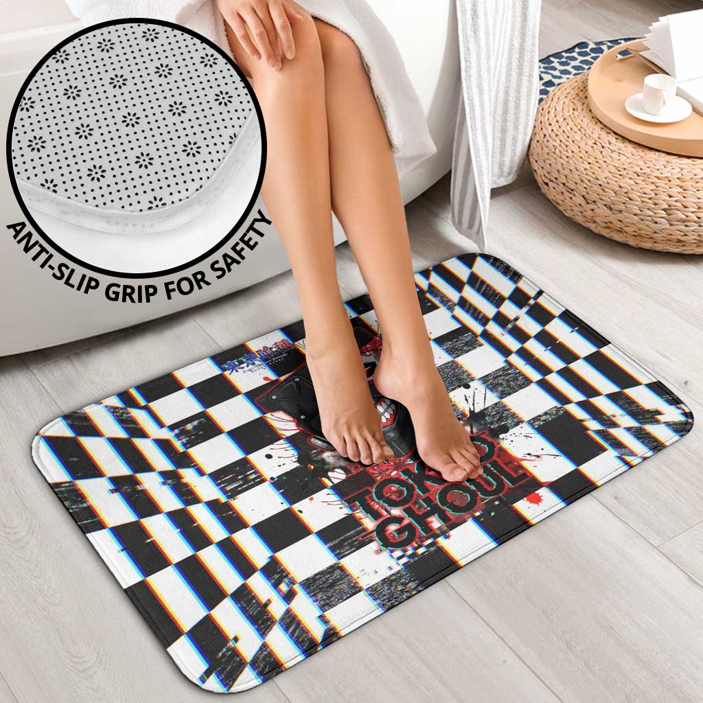 Tokyo Ghoul Kaneki Ken Bathroom Set Glitchcore Anime Style with Dark Checker Pattern