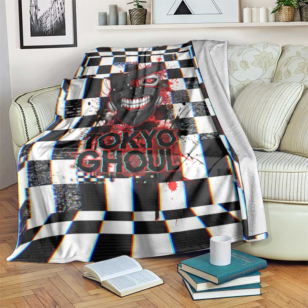Tokyo Ghoul Kaneki Ken Blanket Glitchcore Anime Style with Dark Checker Pattern