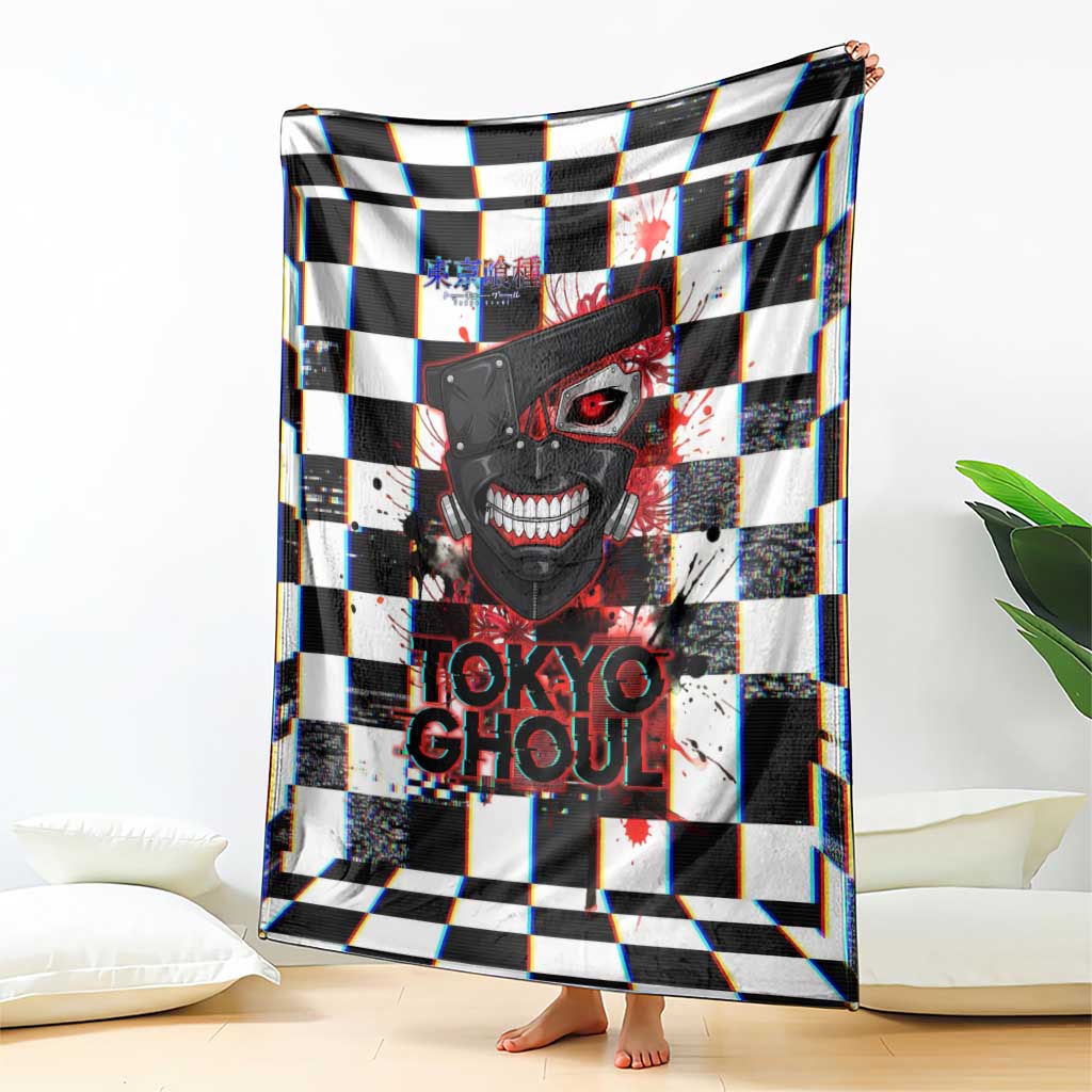 Tokyo Ghoul Kaneki Ken Blanket Glitchcore Anime Style with Dark Checker Pattern