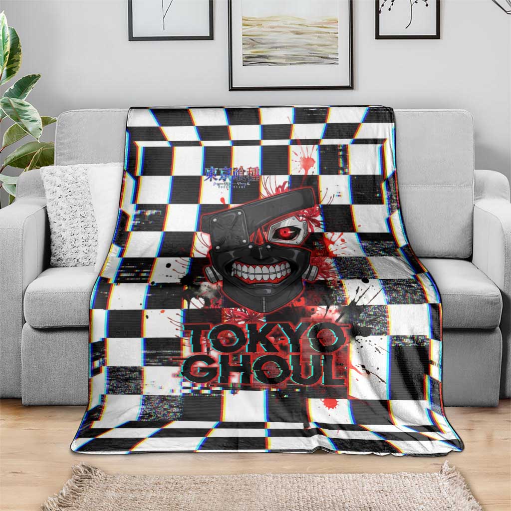 Tokyo Ghoul Kaneki Ken Blanket Glitchcore Anime Style with Dark Checker Pattern