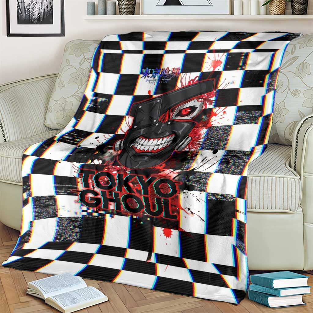 Tokyo Ghoul Kaneki Ken Blanket Glitchcore Anime Style with Dark Checker Pattern
