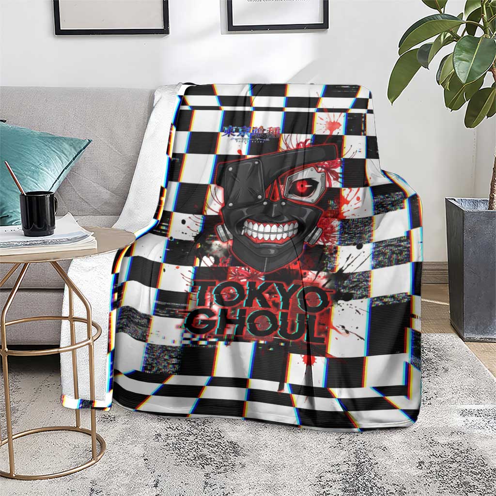Tokyo Ghoul Kaneki Ken Blanket Glitchcore Anime Style with Dark Checker Pattern