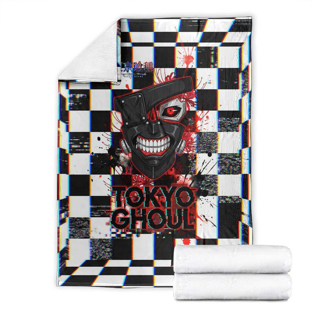 Tokyo Ghoul Kaneki Ken Blanket Glitchcore Anime Style with Dark Checker Pattern