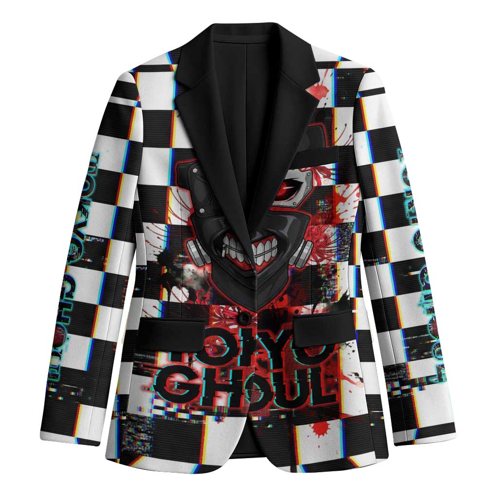 Tokyo Ghoul Kaneki Ken Blazer Glitchcore Anime Style with Dark Checker Pattern