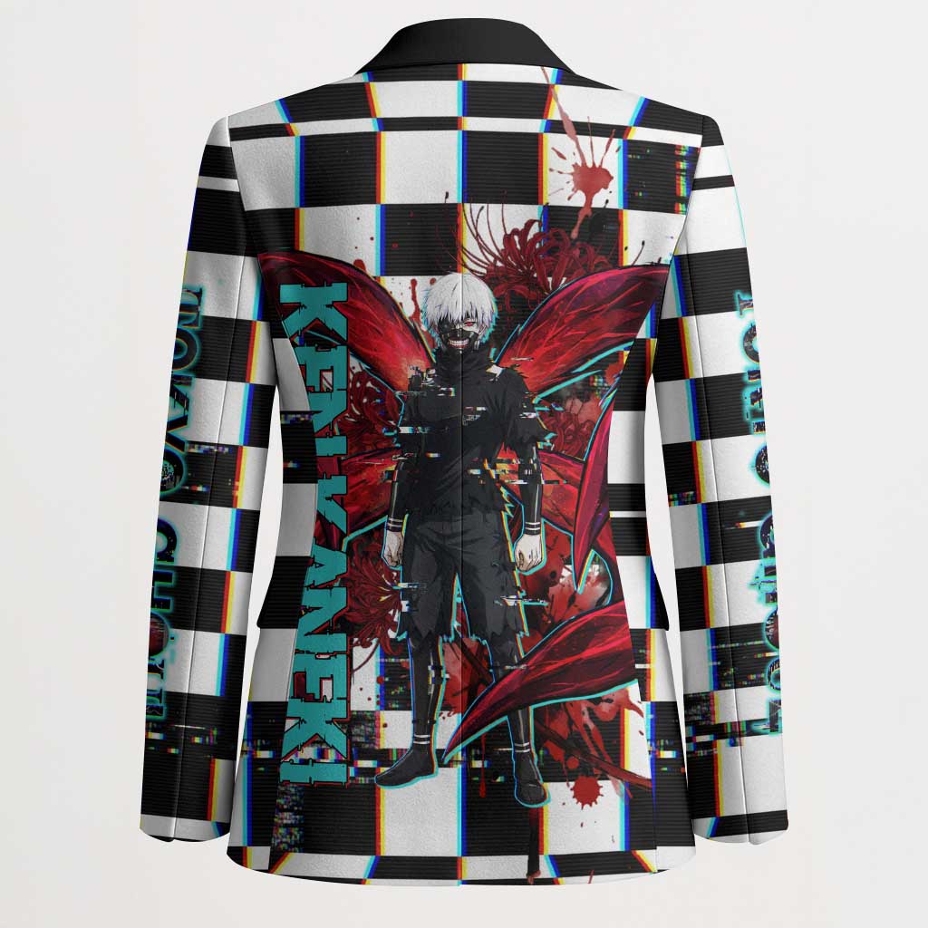Tokyo Ghoul Kaneki Ken Blazer Glitchcore Anime Style with Dark Checker Pattern