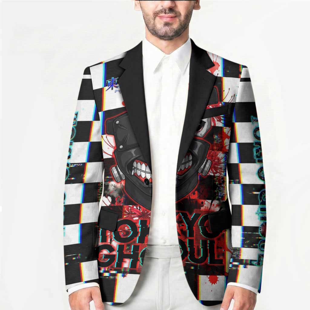 Tokyo Ghoul Kaneki Ken Blazer Glitchcore Anime Style with Dark Checker Pattern