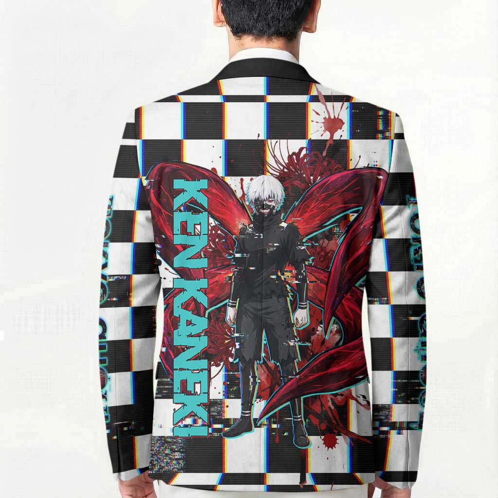 Tokyo Ghoul Kaneki Ken Blazer Glitchcore Anime Style with Dark Checker Pattern