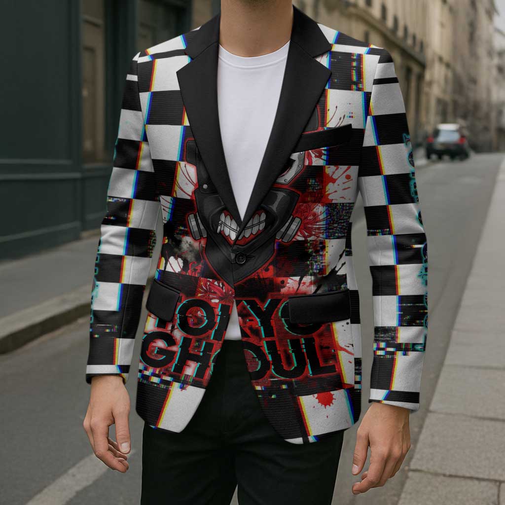 Tokyo Ghoul Kaneki Ken Blazer Glitchcore Anime Style with Dark Checker Pattern