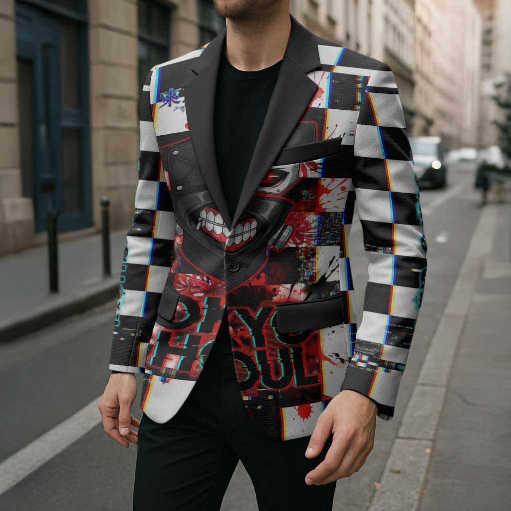 Tokyo Ghoul Kaneki Ken Blazer Glitchcore Anime Style with Dark Checker Pattern