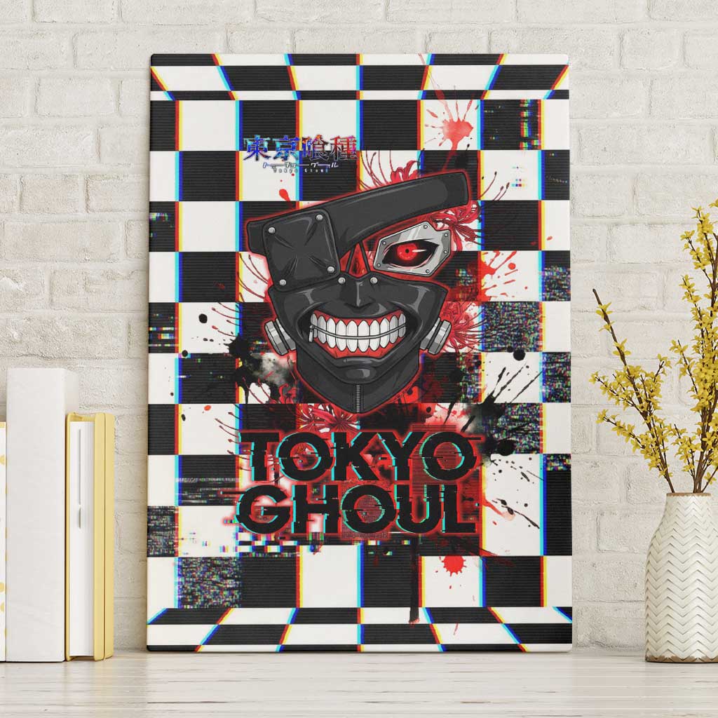 Tokyo Ghoul Kaneki Ken Canvas Wall Art Glitchcore Anime Style with Dark Checker Pattern
