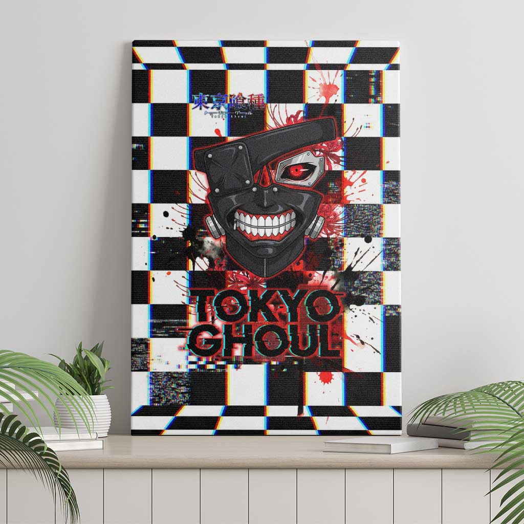 Tokyo Ghoul Kaneki Ken Canvas Wall Art Glitchcore Anime Style with Dark Checker Pattern