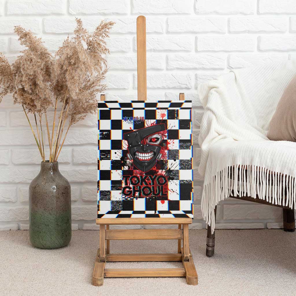 Tokyo Ghoul Kaneki Ken Canvas Wall Art Glitchcore Anime Style with Dark Checker Pattern