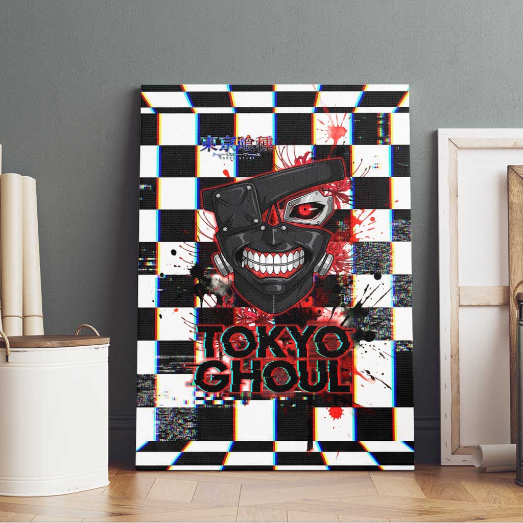 Tokyo Ghoul Kaneki Ken Canvas Wall Art Glitchcore Anime Style with Dark Checker Pattern
