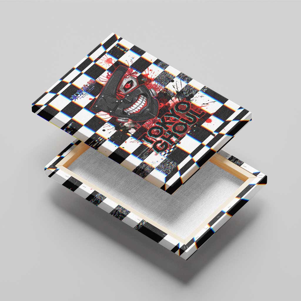 Tokyo Ghoul Kaneki Ken Canvas Wall Art Glitchcore Anime Style with Dark Checker Pattern