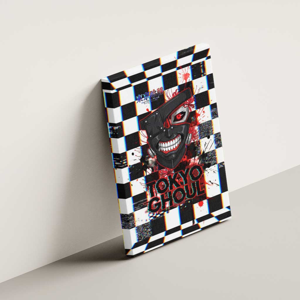 Tokyo Ghoul Kaneki Ken Canvas Wall Art Glitchcore Anime Style with Dark Checker Pattern