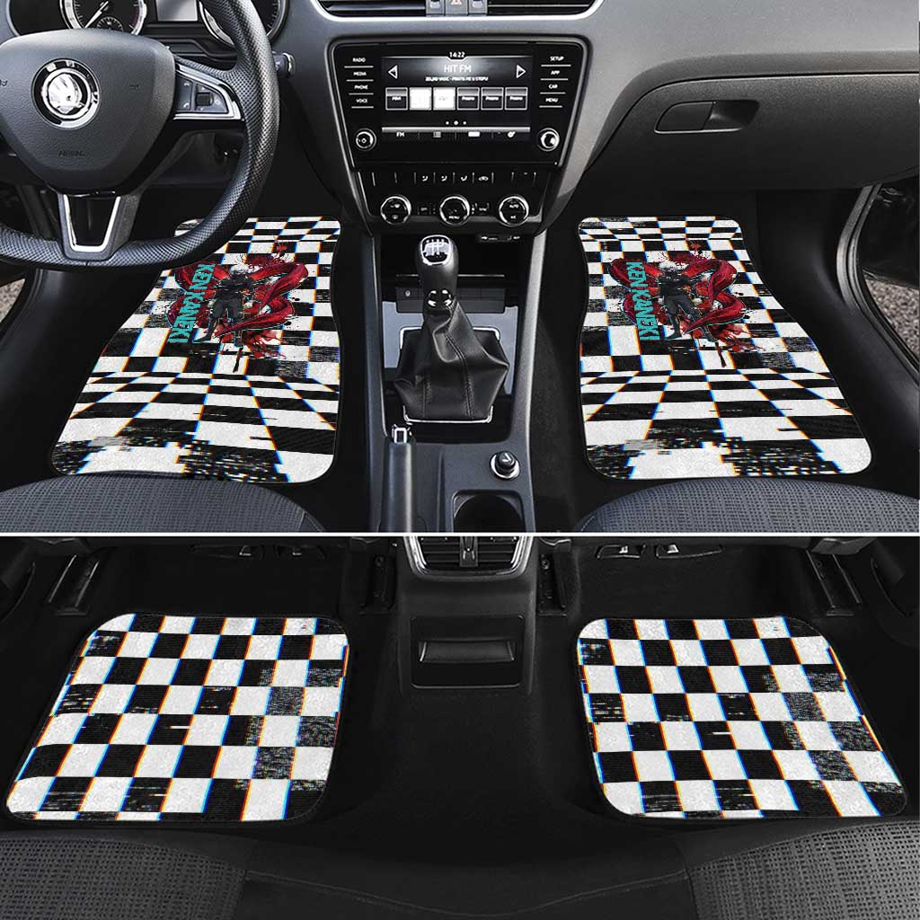 Tokyo Ghoul Kaneki Ken Car Mats Glitchcore Anime Style with Dark Checker Pattern