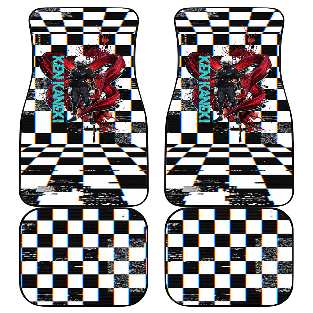 Tokyo Ghoul Kaneki Ken Car Mats Glitchcore Anime Style with Dark Checker Pattern