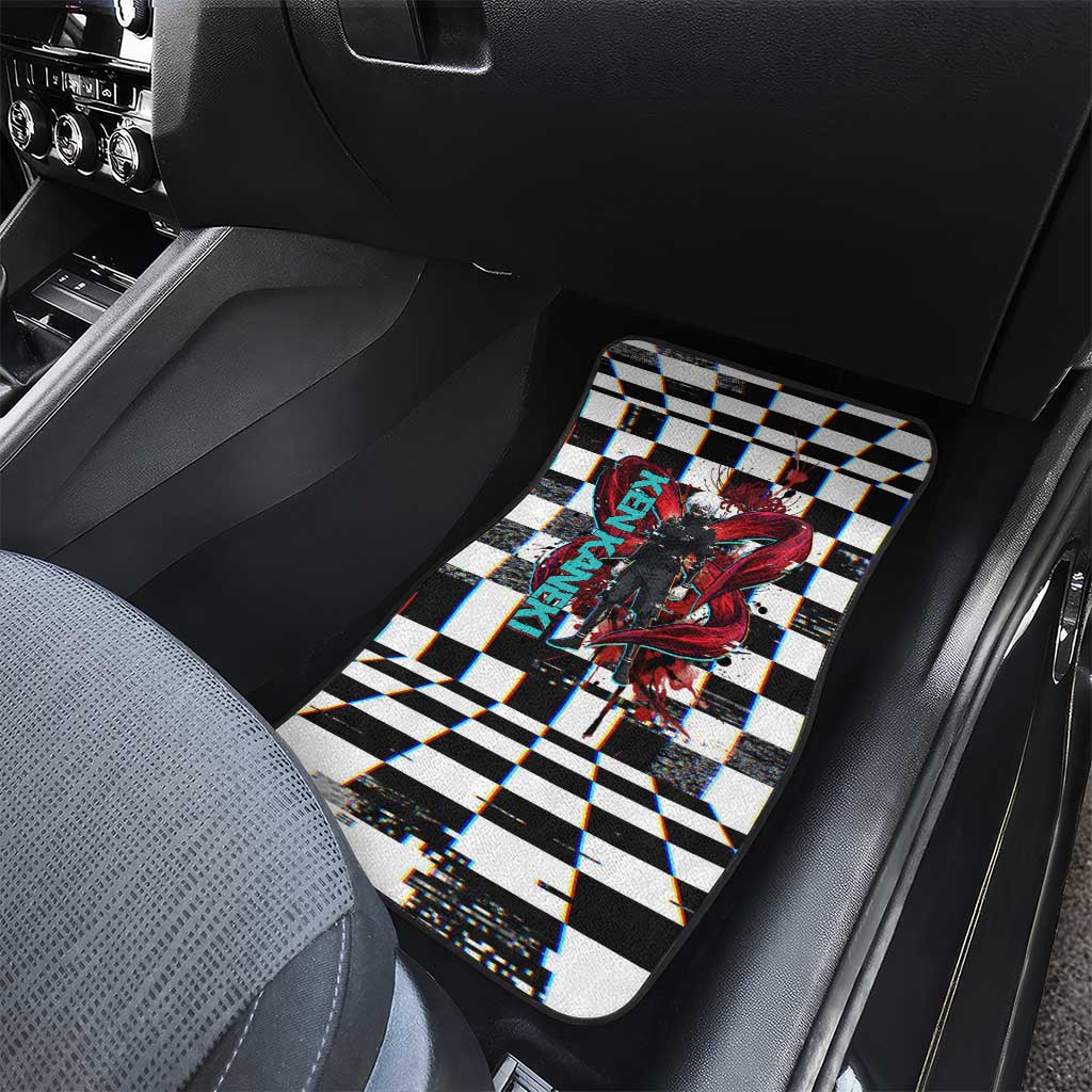 Tokyo Ghoul Kaneki Ken Car Mats Glitchcore Anime Style with Dark Checker Pattern