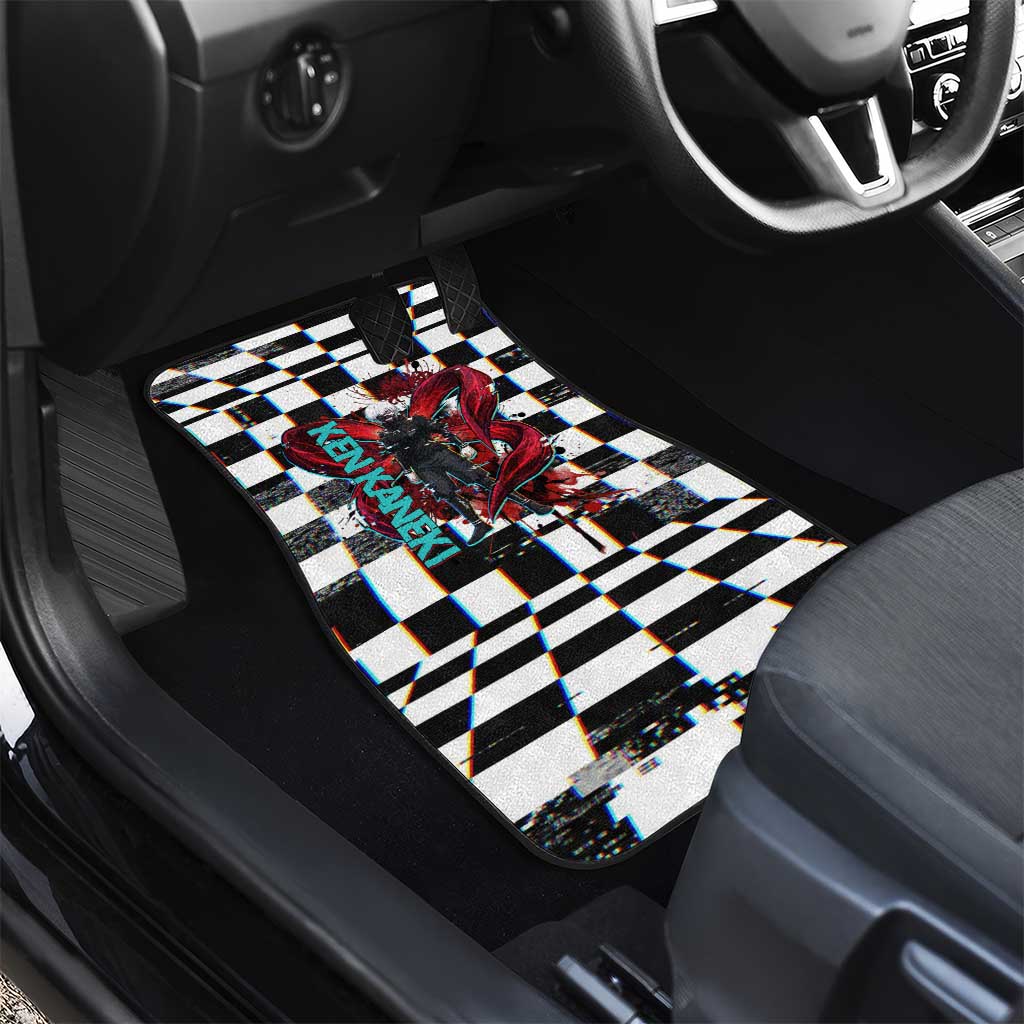 Tokyo Ghoul Kaneki Ken Car Mats Glitchcore Anime Style with Dark Checker Pattern