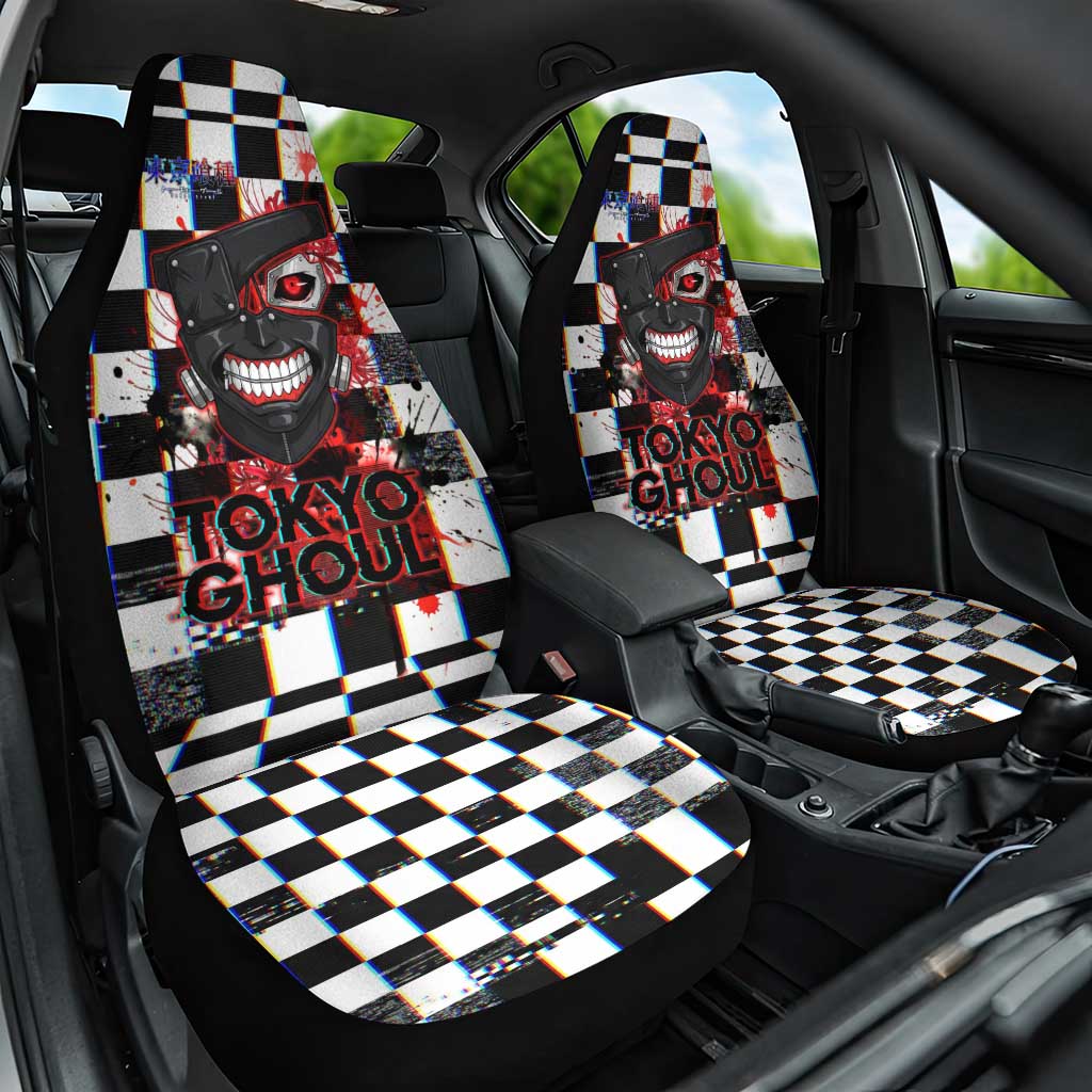 Tokyo Ghoul Kaneki Ken Car Seat Cover Glitchcore Anime Style with Dark Checker Pattern