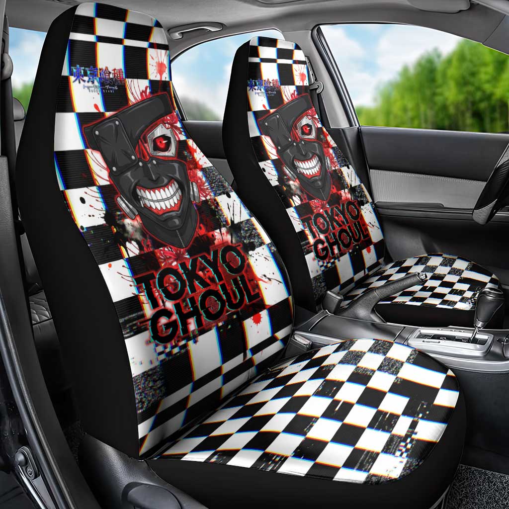 Tokyo Ghoul Kaneki Ken Car Seat Cover Glitchcore Anime Style with Dark Checker Pattern
