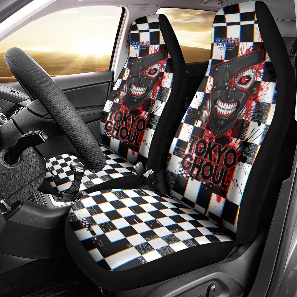 Tokyo Ghoul Kaneki Ken Car Seat Cover Glitchcore Anime Style with Dark Checker Pattern