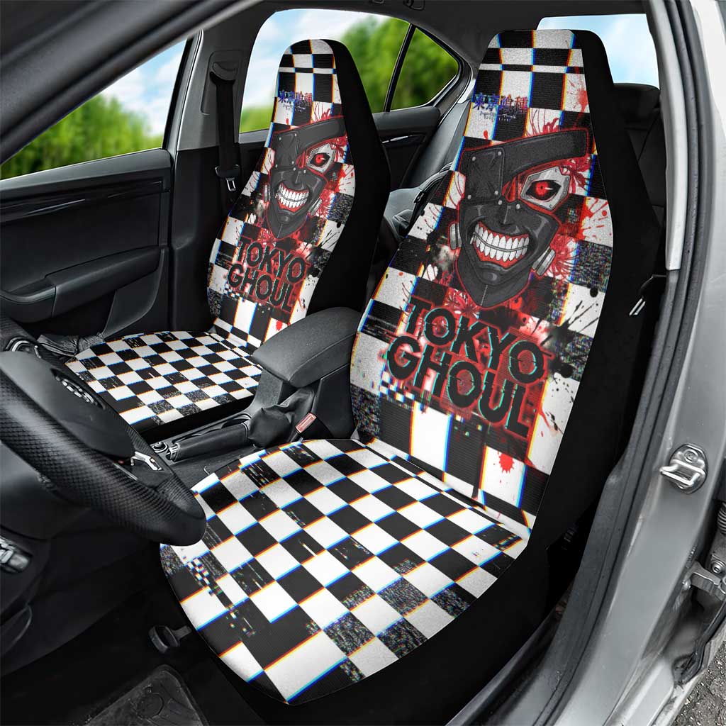 Tokyo Ghoul Kaneki Ken Car Seat Cover Glitchcore Anime Style with Dark Checker Pattern