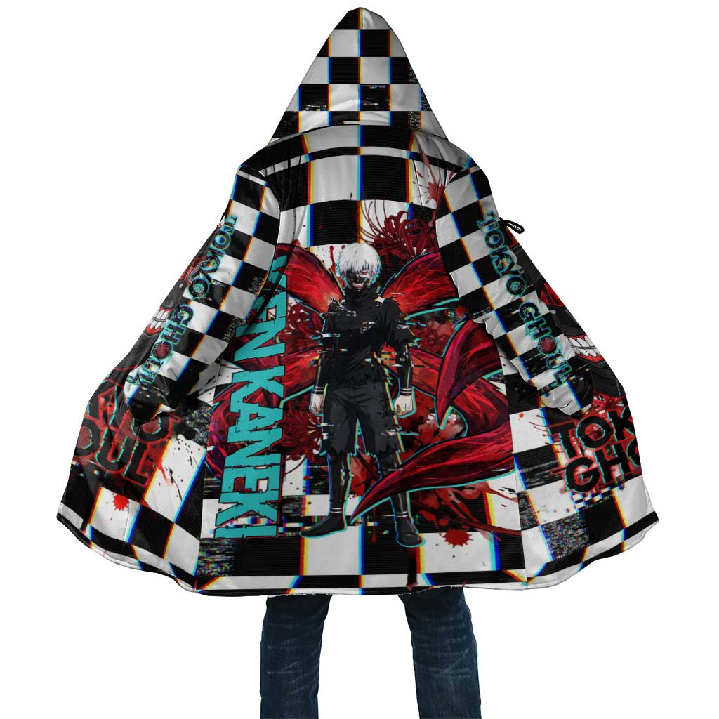 Tokyo Ghoul Kaneki Ken Cloak Glitchcore Anime Style with Dark Checker Pattern