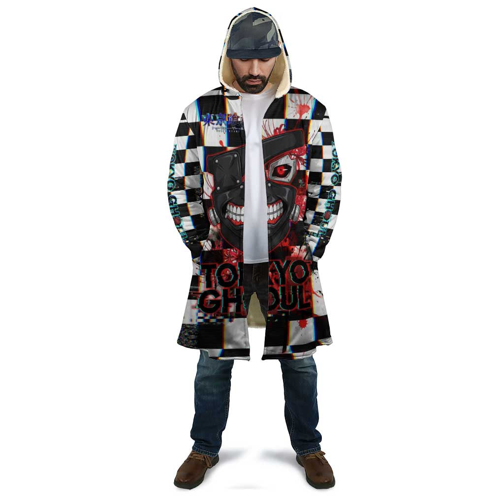 Tokyo Ghoul Kaneki Ken Cloak Glitchcore Anime Style with Dark Checker Pattern