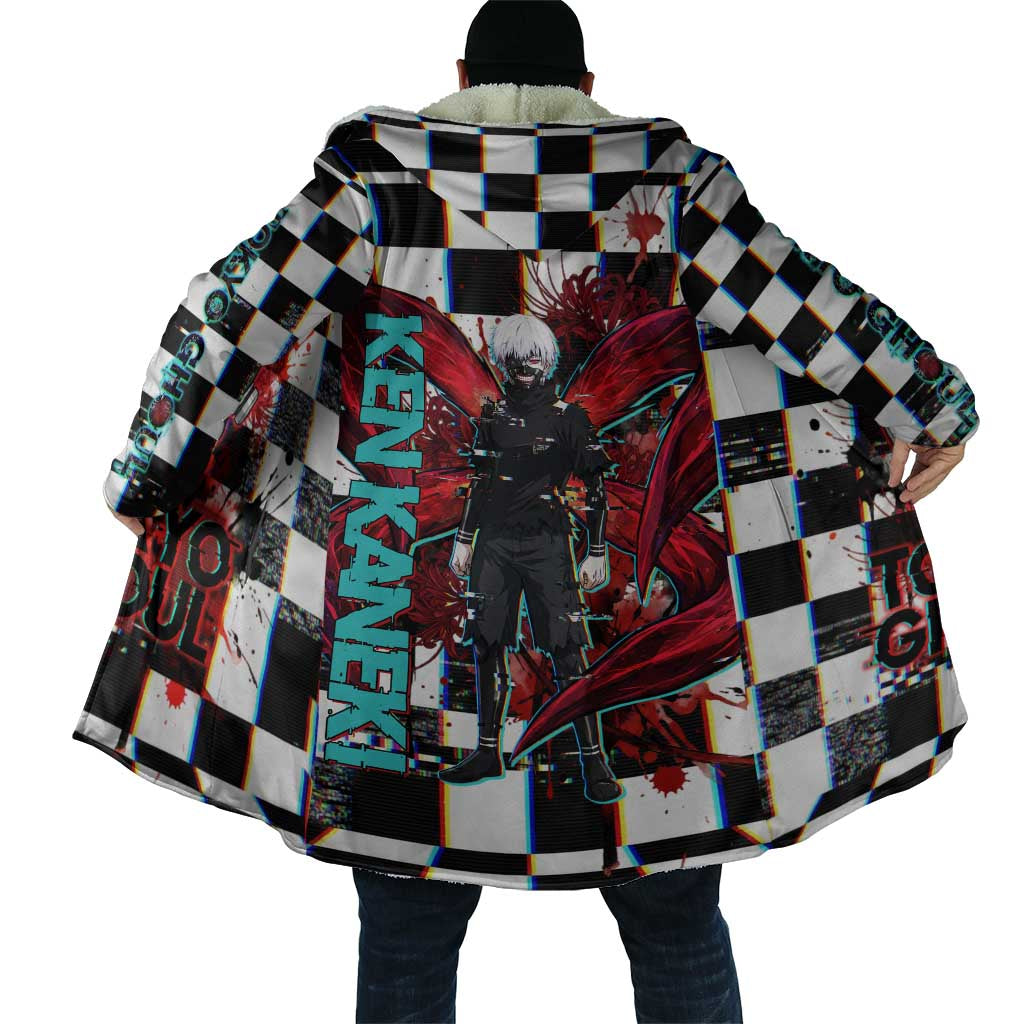 Tokyo Ghoul Kaneki Ken Cloak Glitchcore Anime Style with Dark Checker Pattern