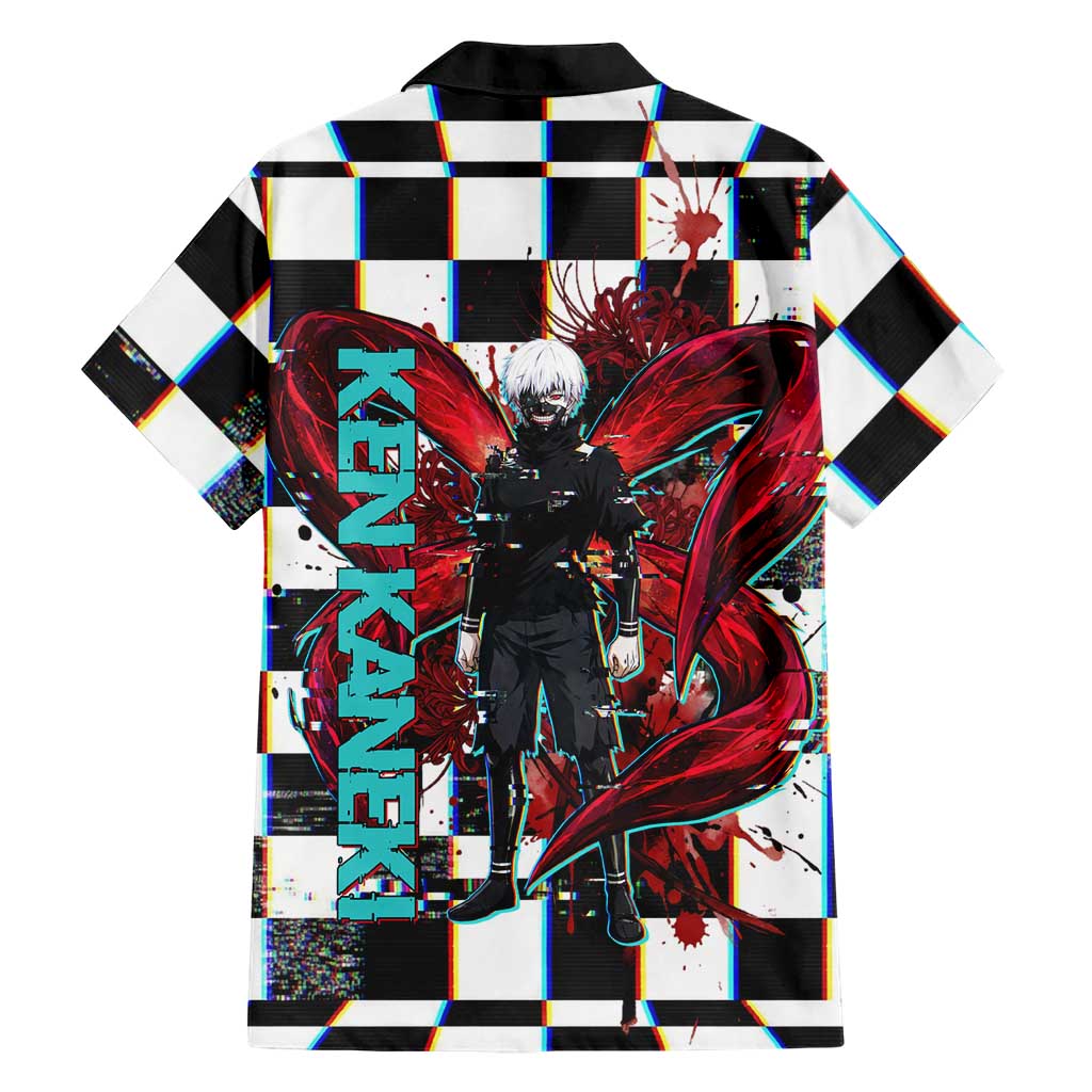 Tokyo Ghoul Kaneki Ken Family Matching Puletasi and Hawaiian Shirt Glitchcore Anime Style with Dark Checker Pattern
