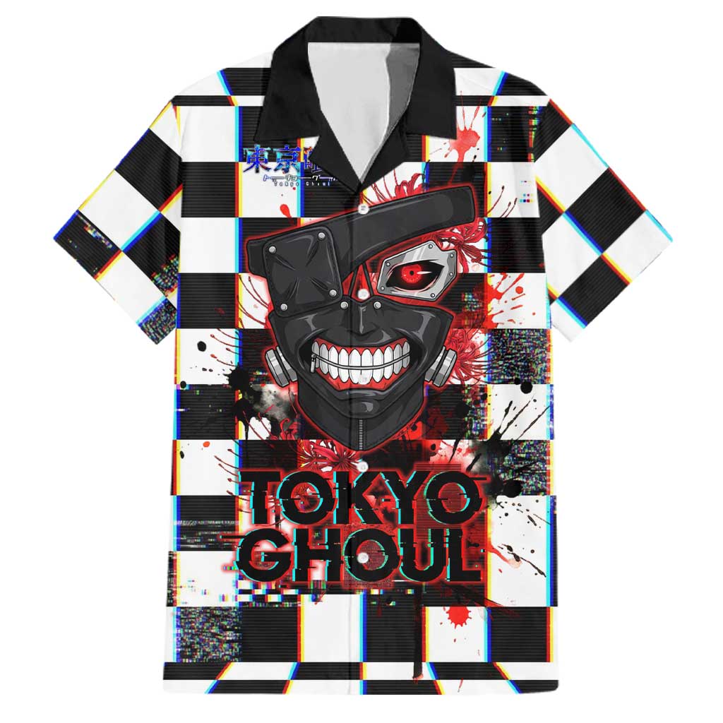 Tokyo Ghoul Kaneki Ken Family Matching Summer Maxi Dress and Hawaiian Shirt Glitchcore Anime Style with Dark Checker Pattern