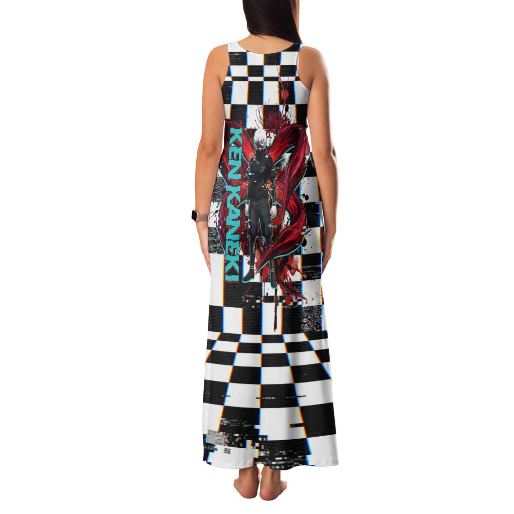 Tokyo Ghoul Kaneki Ken Family Matching Tank Maxi Dress and Hawaiian Shirt Glitchcore Anime Style with Dark Checker Pattern