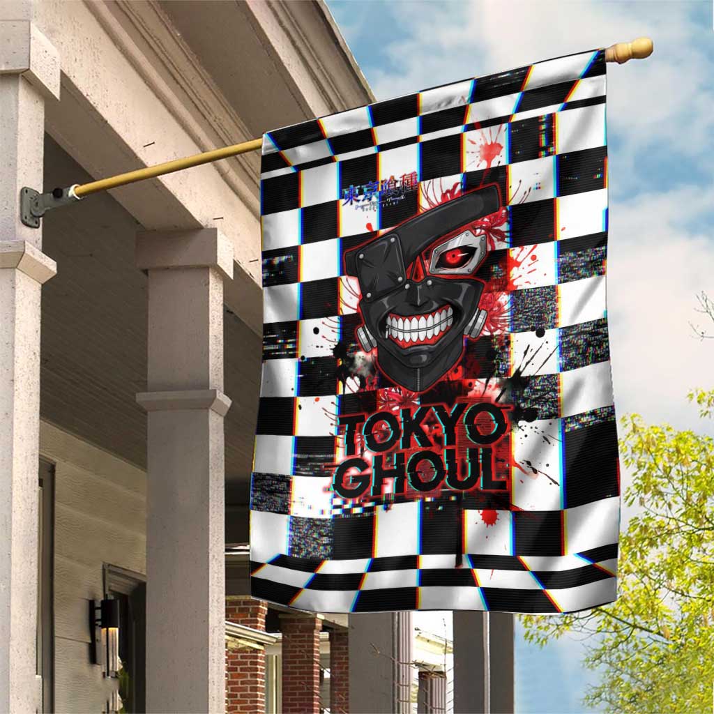 Tokyo Ghoul Kaneki Ken Garden Flag Glitchcore Anime Style with Dark Checker Pattern