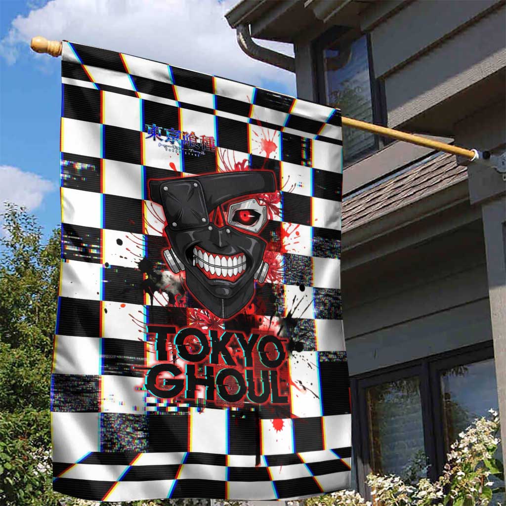 Tokyo Ghoul Kaneki Ken Garden Flag Glitchcore Anime Style with Dark Checker Pattern